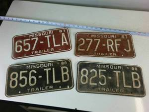 Lot of (4) Missouri Embossed License Plates