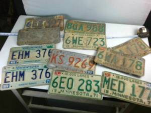 Lot of (11) Minnesota Embossed Vintage License Plates - green blue and red