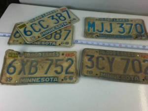 Lot of (5) Minnesota Embossed License Plates from 1960s era