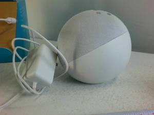 Amazon Echo Dot (4th Generation) Spherical Smart Speaker - Glacier White with Adapter