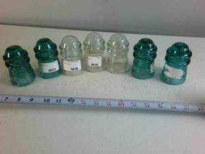 Vintage Telegraph Glass Insulators Collection - Aqua & Clear (7 Pieces)