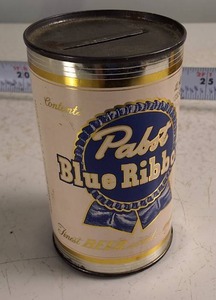 Vintage Pabst Blue Ribbon Lithographed Tin Coin Piggy Bank