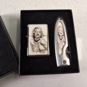 Vintage Marilyn Monroe Pocket Lighter & Folding Knife Collectible Gift Set