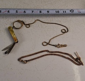 Two unique Vintage gold plated chains and a vintage folding pocket knife