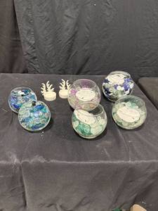 Glass Bowl Candle Holders with Pebbles
