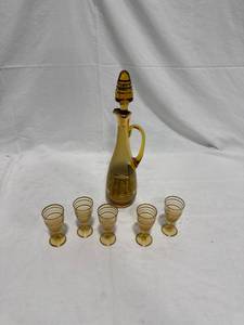 Vintage Amber Glass Decanter Set