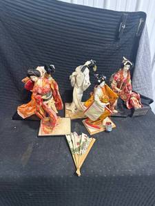 Five Japanese Geisha Dolls with Fan