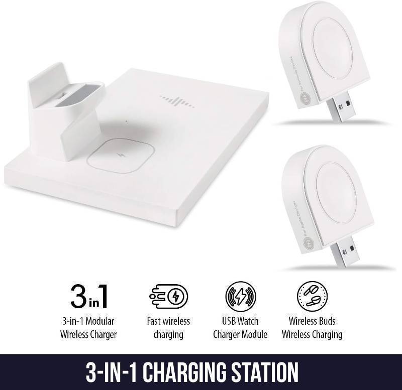 Wasserstein 3-in-1 Wireless Charging Station Compatible with Samsung, Apple, Google and Other Qi-Enabled Devices
