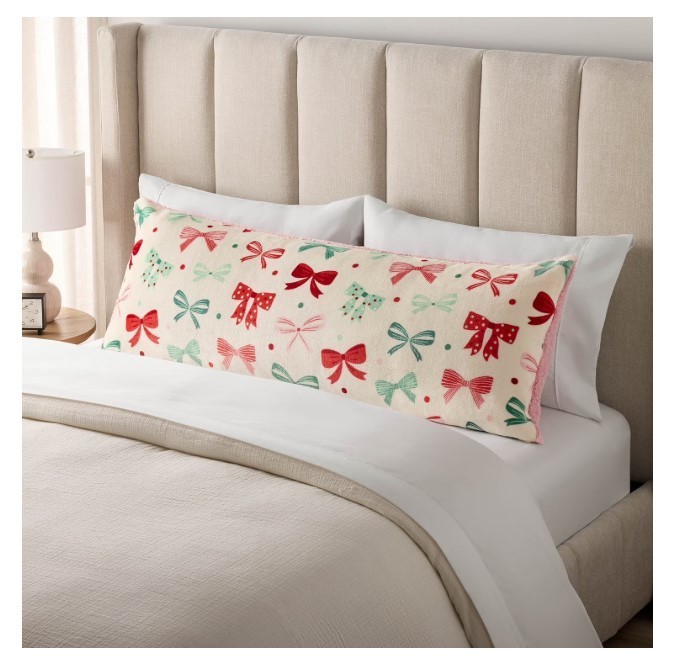 NEW Members Mark Plush Body Pillow, 52 x 20 - Holiday Bows