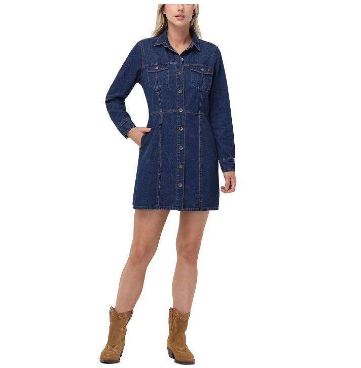 NEW 2 Pack of Frye Womens Long Sleeve Denim Mini Dresses - Bone  Dark Wash - Size LARGE