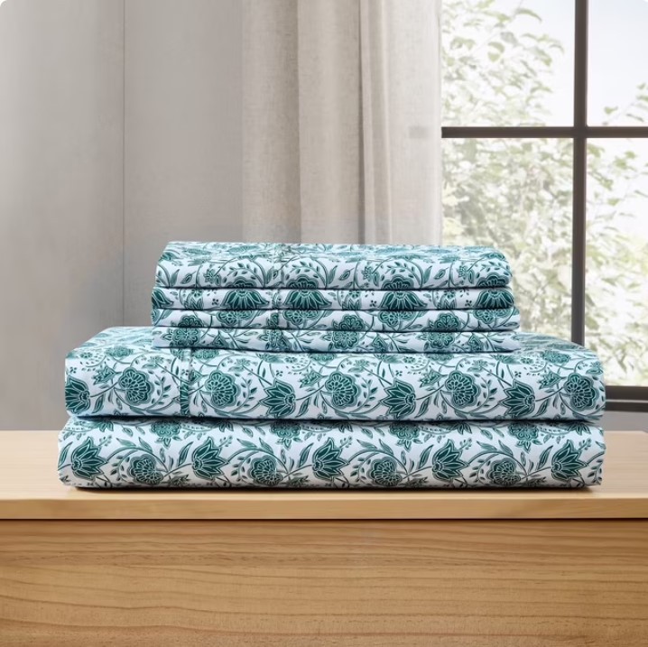 NEW Members Mark Soft Washed Sheet Set - Idris Floral Teal - KING