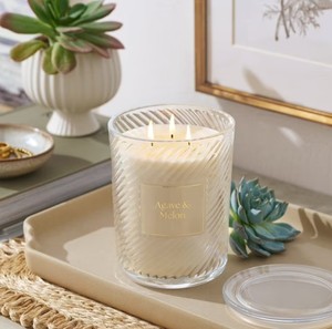 NEW Members Mark 3-Wick Ribbed Glass Candle, 28 oz. - Agave and Melon