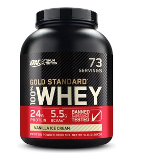 Optimum Nutrition Gold Standard 100% Whey Protein (5lbs) - Vanilla Ice Cream - BB 72026