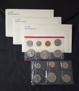 3-US Mint Uncirculated Coin Sets from 1981 - 39 Coins