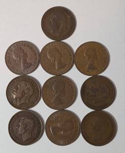 10-Old British One Penny- 97% Copper