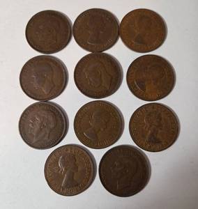 11-Old British Pennies - 97% Copper