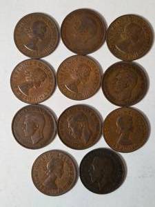 11-Old British Pennies - 97% Copper