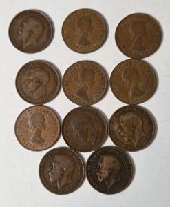11-Old British Pennies - 97% Copper