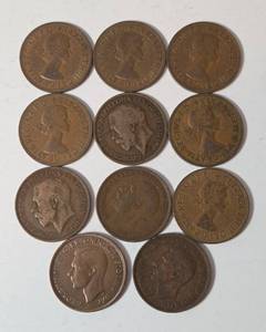 11-Old British Pennies - 97% Copper