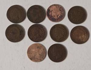 10 Indian Head Pennies - Range from 1900-1907
