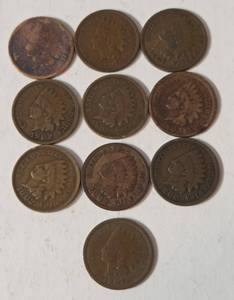 10 Indian Head Pennies - Range from 1900-1907
