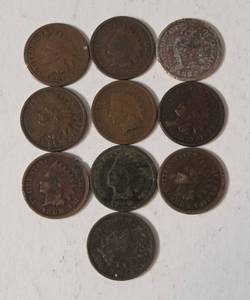 10 Indian Head Pennies -  Range from 1884 - 1897