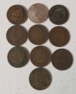 10 Indian Head Pennies - Range from 1887-1898