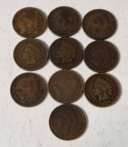 10 Indian Head Pennies - Range from 1898-1907