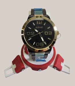 August Steiner Mens Minimalist Dress Watch  Bold Dark Dial & Two-Tone GoldBlack Style