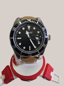 August Steiner AS8269 Mens Designer Watch  Sunray Dial, Leather Band & Date Display