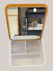 Home  Solutions Bamboo Organizer with Mirror  Vanity Storage  NEW Overstock