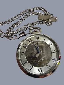 August Steiner Kennedy Half Dollar Pocket Watch w Chain  $299 Retail  Coin Design Case w Tin