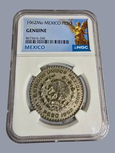 1962 Mexico Silver Peso Coin  NGC Certified Genuine  10% Silver  Historic Mexican Coin