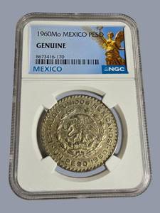 1960 Mexico Silver Peso Coin  NGC Certified Genuine  10% Silver  Historic Coin