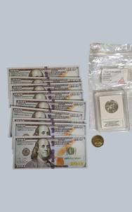 2010 Native American $1 Silver Enriched Coin w Certification  $100 Bill Replica Lot