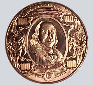 17761976 Bicentennial $100 Copper Round  Franklin Tribute
