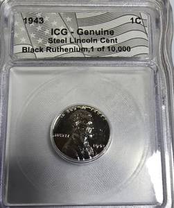 1943 STEEL LINCOLN CENT ICG  BLACK RUTHENIUM LIMITED EDITION