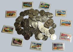 Estate Find  80 Uncirculated Quarter Lot  Bonus State Stamps  $20 Face Value