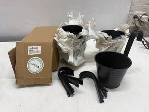 Set of 9 Metal Bucket Planters for Railings or Fences-