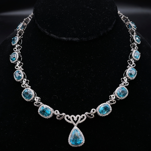 76.27 Carat Oscar Friedman Natural Blue Zircon & Natural Diamond Necklace in 14K White Gold $49,270 Appraisal Included VIDEO