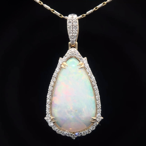 15.50 Carat Natural Opal & Natural Diamond Pendant Necklace in 14K Two-Tone Gold $19,720 Appraisal Included VIDEO