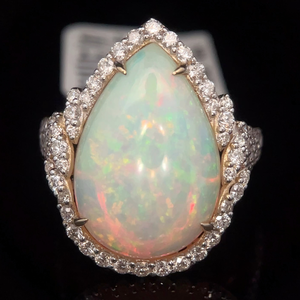 7.73 Carat Natural Opal & Natural Diamond Ring in 14K Yellow Gold $16,440 Appraisal Included VIDEO