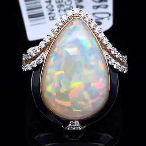 8.41 Carat Natural Opal & Natural Diamond Ring in 14K Yellow Gold $11,990 Appraisal Included VIDEO