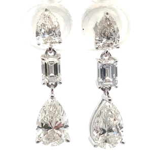 NEW 2.50 Carat Diamond Mixed Cut Linear Three-Stone Dangle Earrings in 14k Gold Retail $2,999 VIDEO