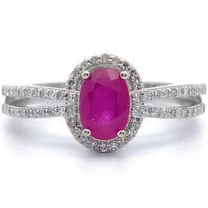 Natural Ruby & Pav Natural Diamond Split Shank Ring in 14k White Gold Retail $1,995 VIDEO
