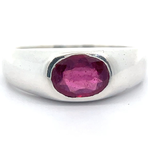 Oval Natural Ruby Solitaire East-West Flush Set Ring VIDEO