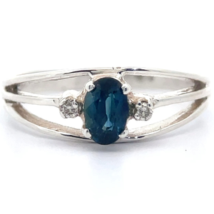 Natural Blue Sapphire & Natural Diamond Split Shank Ring VIDEO