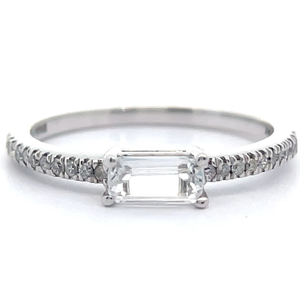 Natural White Topaz Baguette East-West Pav Natural Diamond Ring in 14k White Gold VIDEO