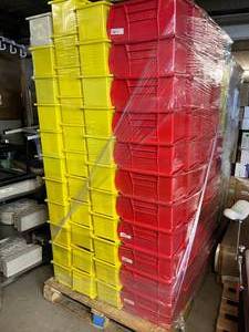 STORAGE SCORE!! MSRP $1500 HUGE LOT 150+ AKRO-MILS AkroBins Stackable Storage Bins Part #30-240 Heavy Duty Industrial&nbsp;15" x 8" x 7"&nbsp;*Bins stack, sit on shelving or hang from panels/rails Perfect For Shop, Garage, Warehouse Parts Storage