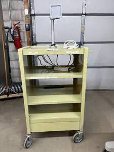 Steel 3 Shelf Utility Rolling Cart w Lipped Shelves Swivel Casters Built In Power Strip Mounted Bracket Heavy Duty Organizer Perfect For Office School Workshop Garage Tools Equipment Storage Printer Stand AV Cart Or Mobile Workstation